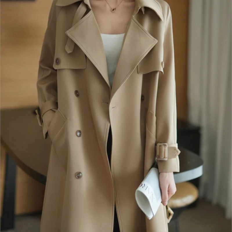 Mid-Length Elegant Loose Windbreaker Women's Popular Draping Effect Classic Coat