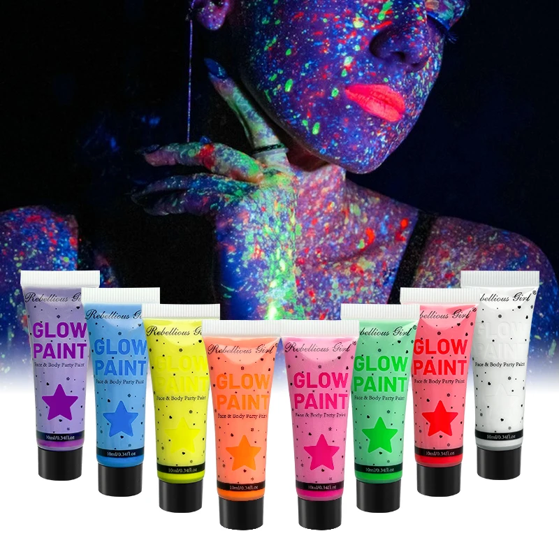 8 ألوان 10 مللي عيد الميلاد الطلاء الفلورسنت يتوهج في الظلام دهان داي مواد فنية الوجه الجسم أدوات الرسم على الحائط لتقوم بها بنفسك الكتابة على الجدران الصباغ
