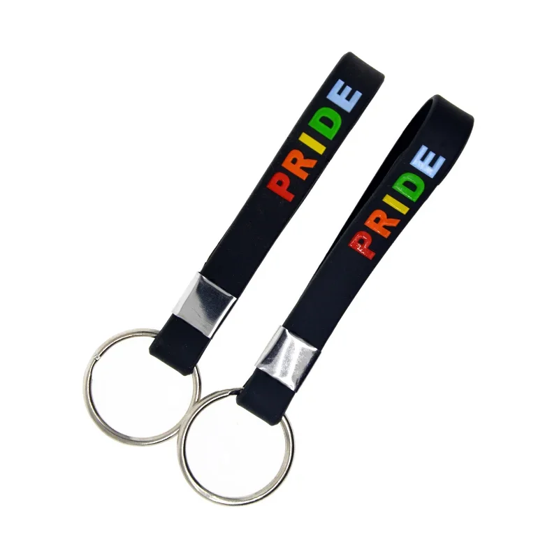 25 Pcs Pride Silicone Wristband Key Holder Black Keychain for Men and Women Gift Key Ring