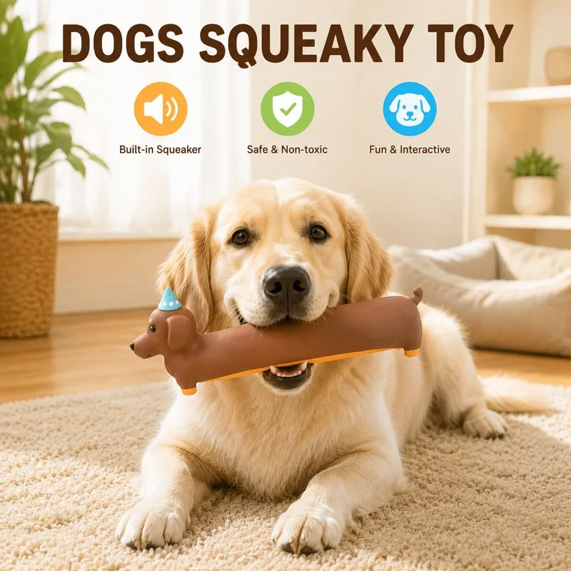

Latex Squeaky Dog Toy Dachshund Shape Puppy Chew Molar Teeth Cleaning Toys Small Medium Large Dogs Interactive Training Play Toy