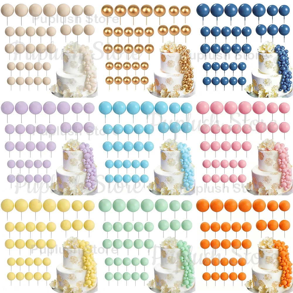 30 Stück Bunte Kugeln als Kuchendekoration 2-4cm Gold Rosa Blau Beige Tortendeko für Babyparty Hochzeit Geburtstag Cupcake Kuchen-Deko