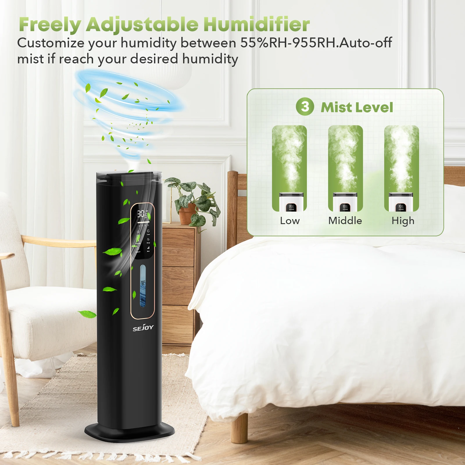 Humidificadores de Névoa Fresca Seboy para Quarto, Umidificador de ar para grande área, Casa, Ultra-som para adultos, Planta, 110V, 8L