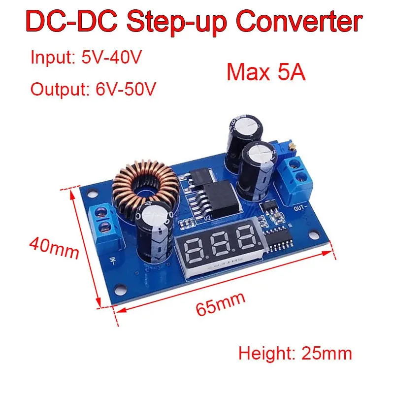 

DC-DC Boost Converter 5V-40V Input 6V-50V Output Constant Current CC Power Module Charger