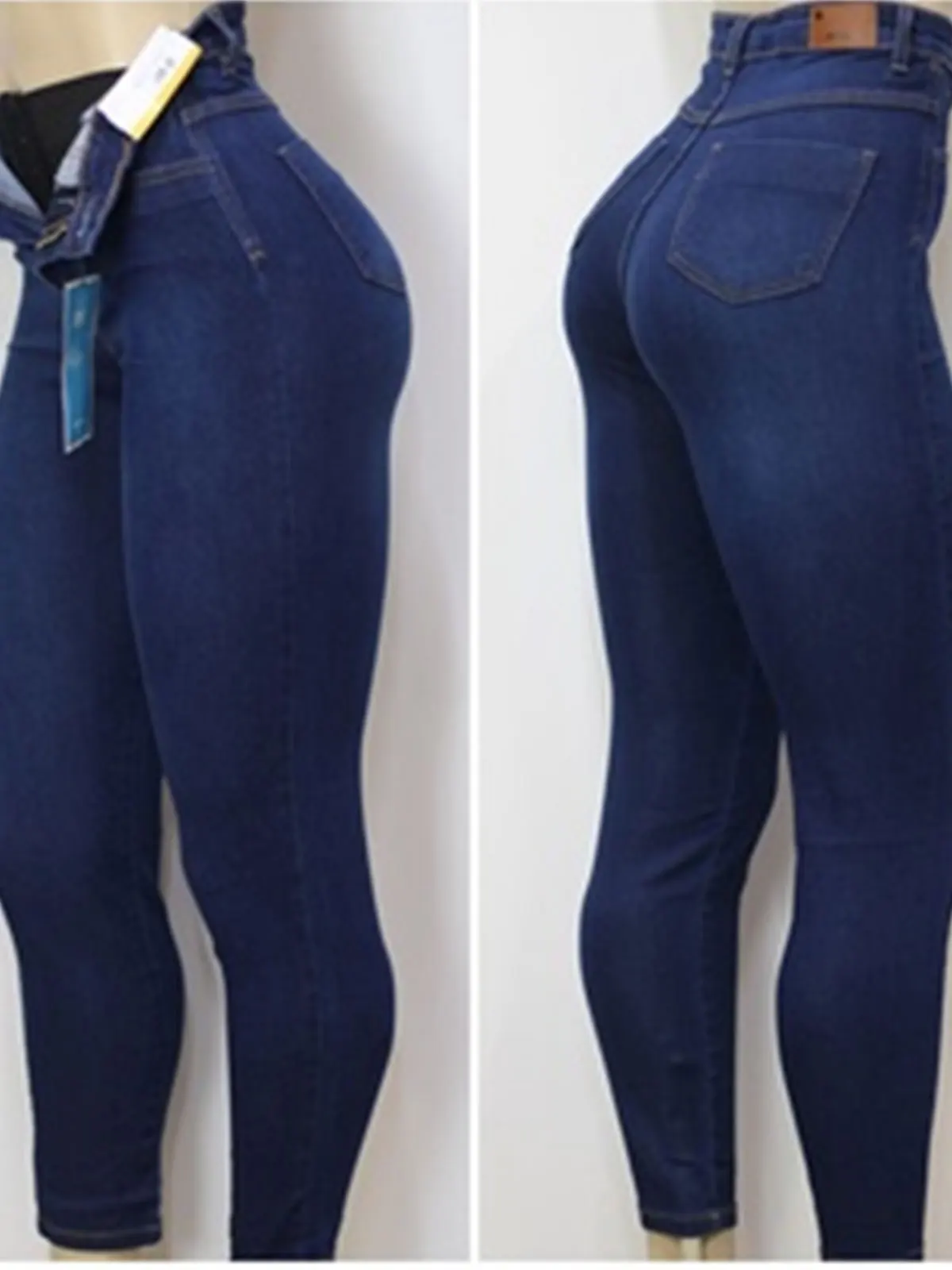 Pantalones vaqueros de cintura alta con cremallera para mujer, ropa moldeadora de alta elasticidad, moldeador de cuerpo, adelgazante, efecto de