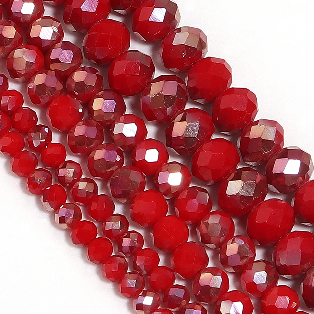Glasperlen, 4/6/8 mm, facettiert, tiefrot, österreichischer Kristall, runde lose Perlen für Schmuckherstellung, DIY-Armband, Strang