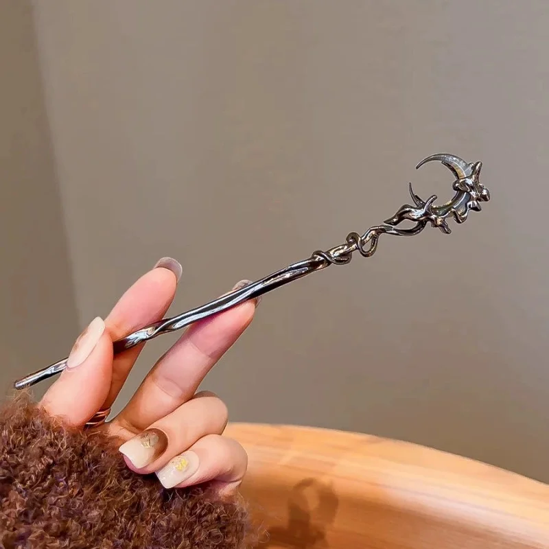 2 قطع جديد النمط الصيني القمر دبوس الشعر الإناث تصميم واضح وبارد إكسسوارات الشعر الحديثة بسيطة عموم دبوس الشعر الإناث