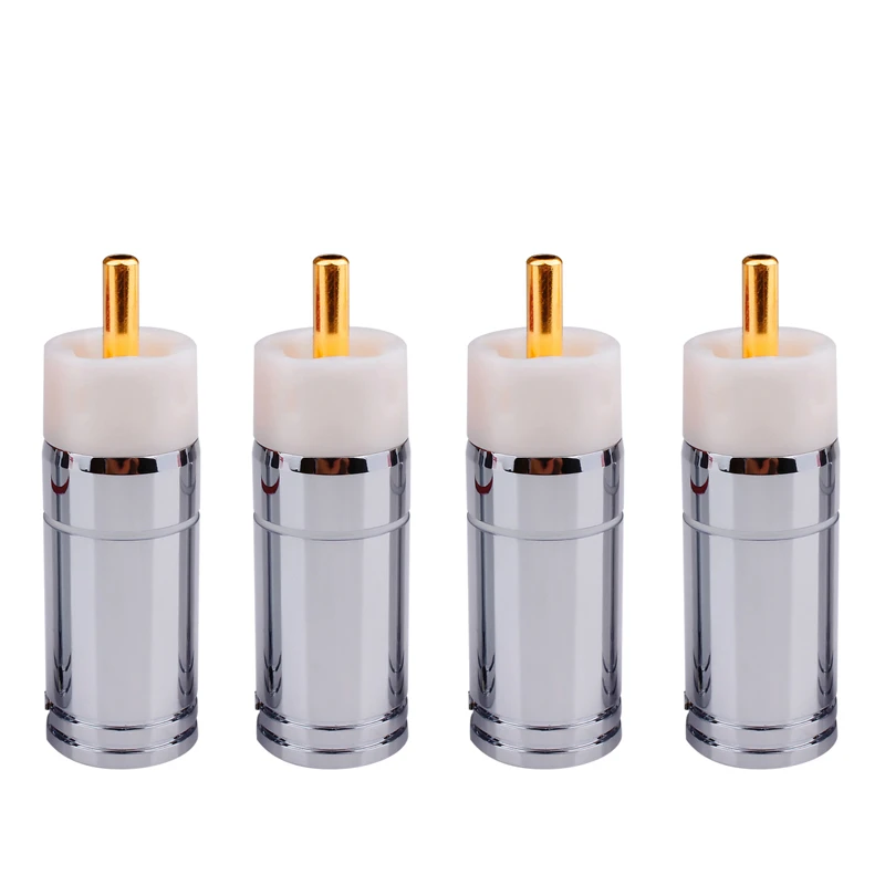

4Pcs Audio Adapter DIY 9mm Silver Plated Brass RCA Plug Connector for HiFi Audio Interconnect Cable Amplifier Connector