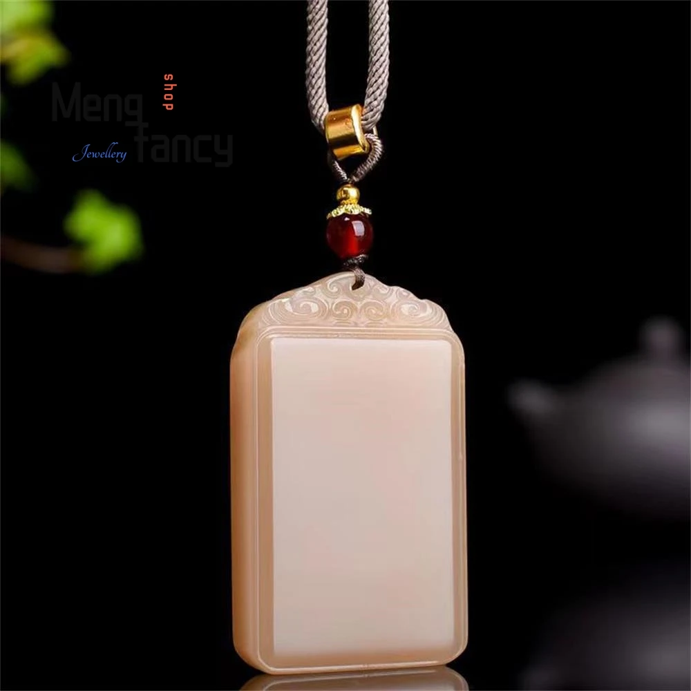 Naturalny Hetian Jade Lotus Root Pink Couple Peaceful Nothing Plaque Pendant Simple Luxury Exquisite High-grade Fashion Jewelry