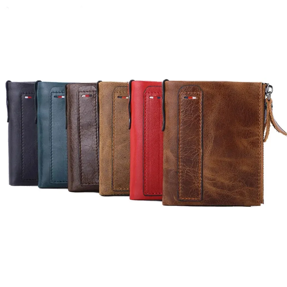 Men Wallets 100% Genuine Cow Leather Short Card Holder Leather Men Purse High Quality Luxury Brand Male Wallet image 6