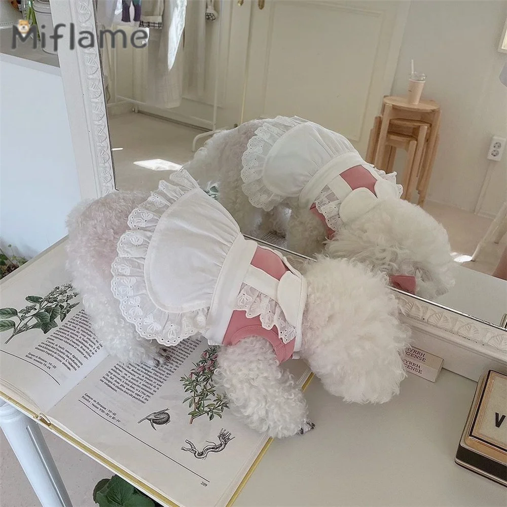 

Miflame INS Style Pet Clothing Autumn Winter Small Dogs Pink Blue Maid Lace Dress Bichon Pomeranian Teddy Cute Dog Cat Skirt