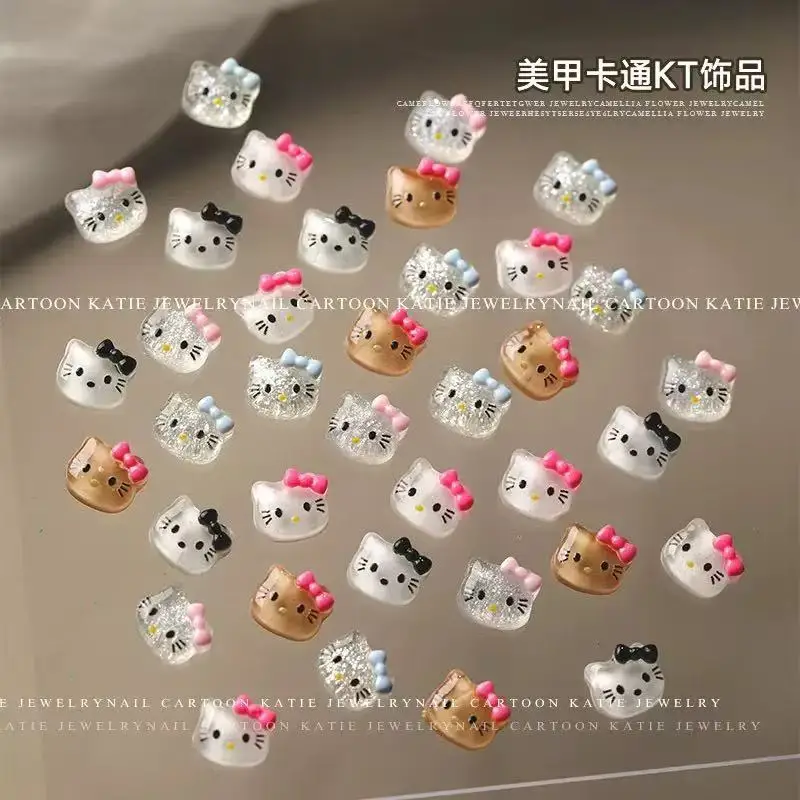 50PCS Mixed Clear Glitter Cartoon Cat Nail Charms 3D Resin Nail Decor DIY Manicure Nail Art Ornaments