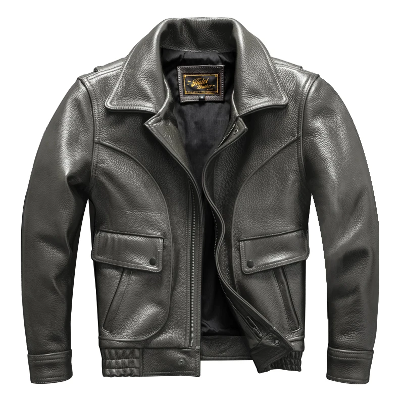 Dark Green Autumn Pilot Leather Jacket Men Military Style Plus Size 5XL Natural Cowhide Aviation Genuine Leather Coat