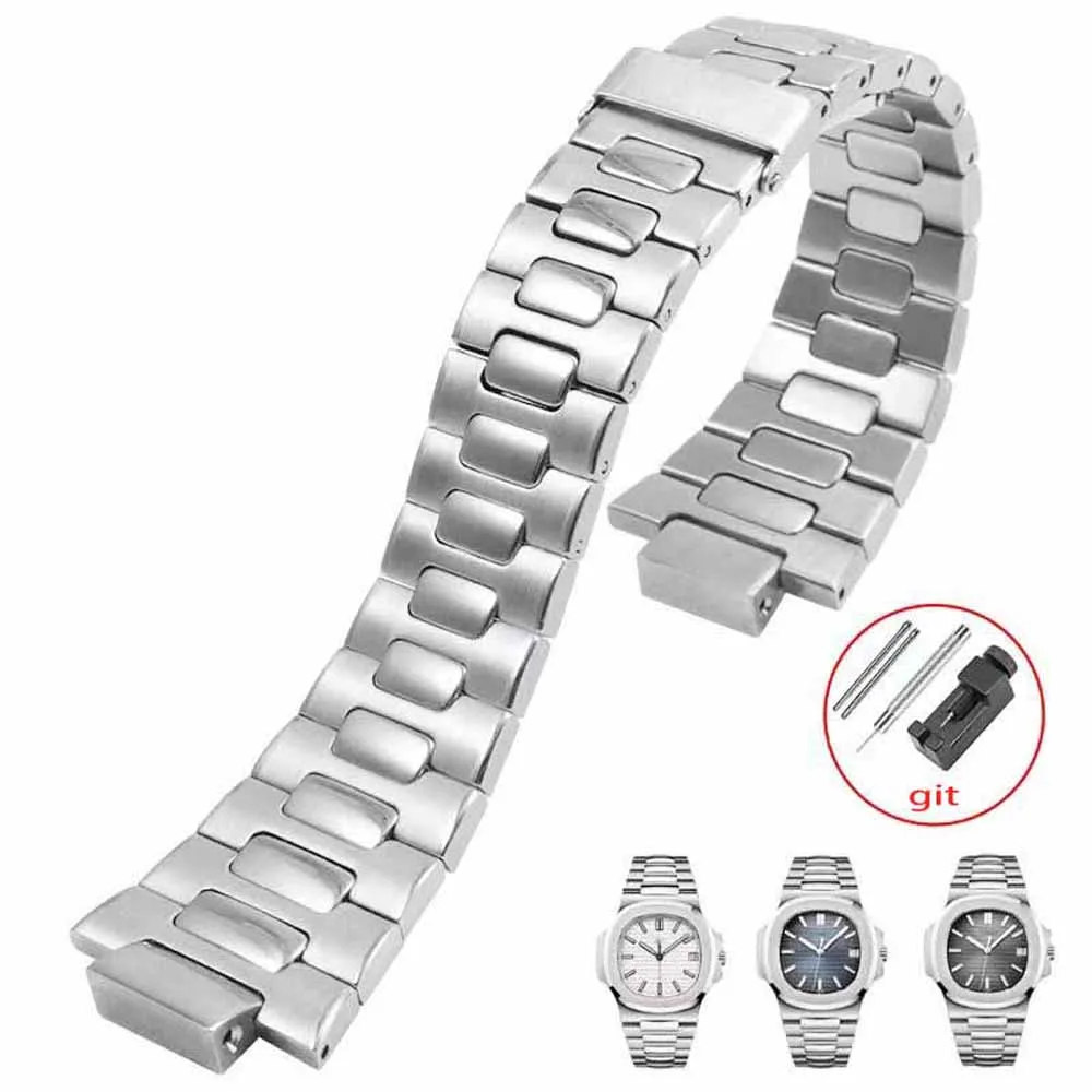 

Fit PP Nautilus Series Watch Strap 25*13mm High Quality Solid Stainless Steel Watchband Metal With Folding Clasp Bracelet Silver