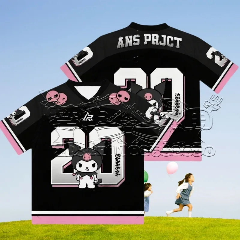 

25/26 Summer Special Edition Sanrio Kuromi V-neck Sports Jersey Men's and Women's Same 3D Printed Fashion Y2k Short Sleeve