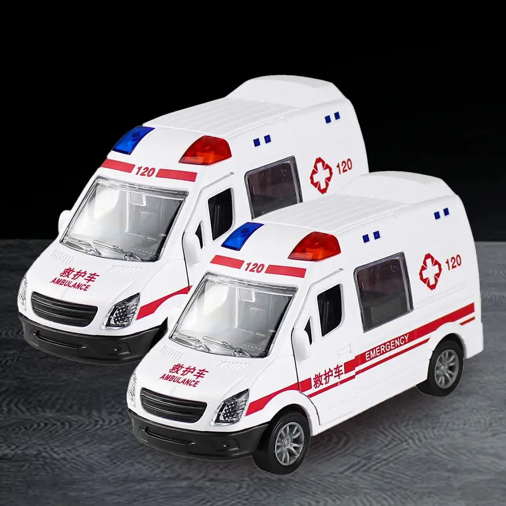 Hospital Rescue Ambulance Die Cast Metal Toy Car Pull Back Alloy Toys Vehicle For Children Boys Toys Can Open the Door