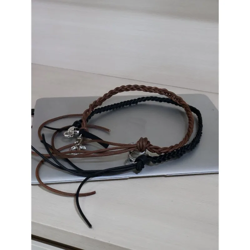 26SS Our Legacy Multifunctional Hand‑Woven Rope Top Layer Genuine Cow Leather Necklace Jeans Hanging Rope