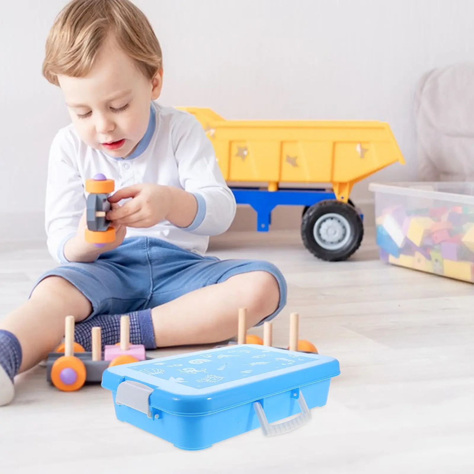 Portable Plastic Sandbox with Lid Handle Carry Case Versatile Storage Box for Indoor Outdoor Sand Play Activity Organizer
