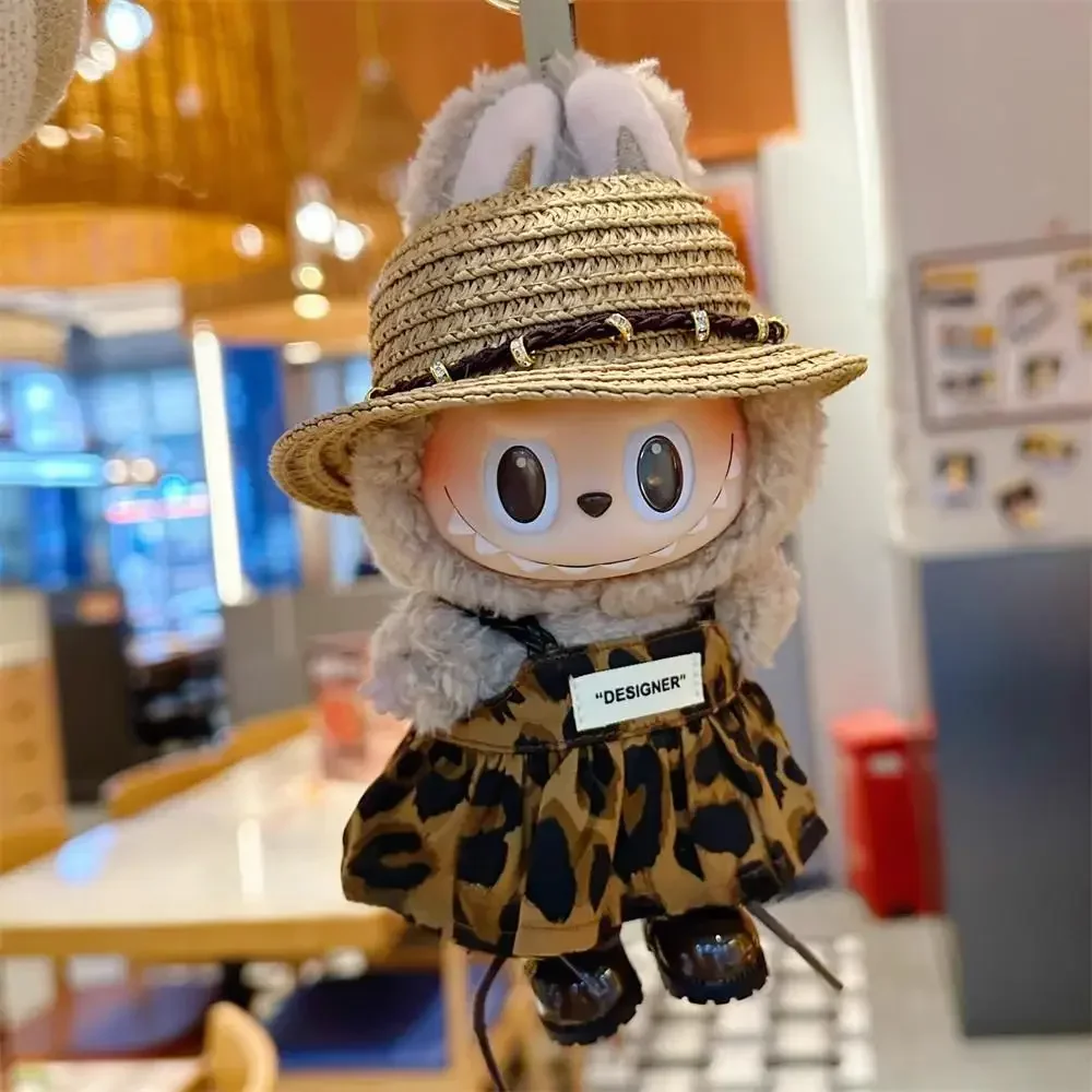 Ropa para muñeca Labubu, accesorios para muñeca Labubu V1 V2 de 15-17cm y ropa de vestido con estampado de leopardo de muñeca de algodón de 10cm
