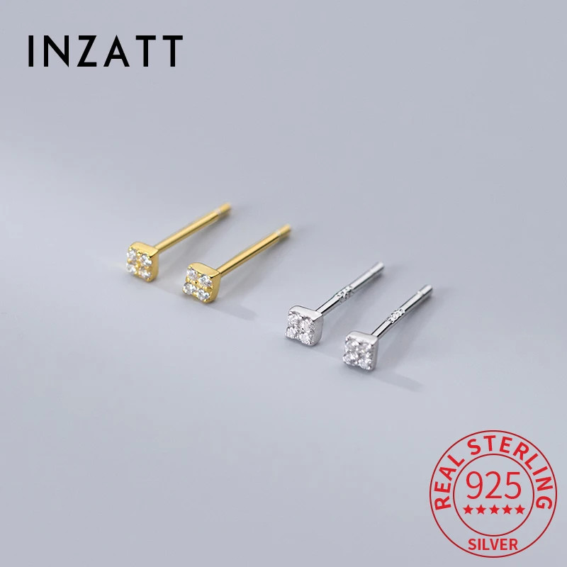 

INZATT Real 925 Sterling Silver 2MM Square Zircon Mini Stud Earrings for Women Classic Fine Jewelry Ear Piercing Accessories