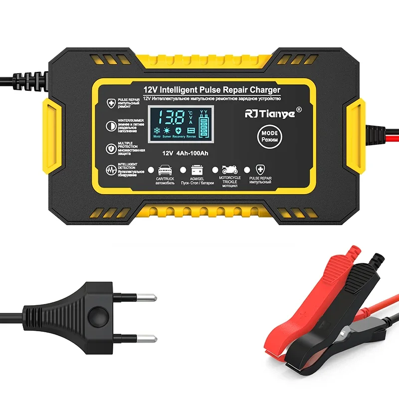 

12V 6A Intelligent Car Motorcycle Battery Charger for Auto Moto Lead Acid AGM Gel VRLA Smart Charging 6A 12V Digital LCD Display