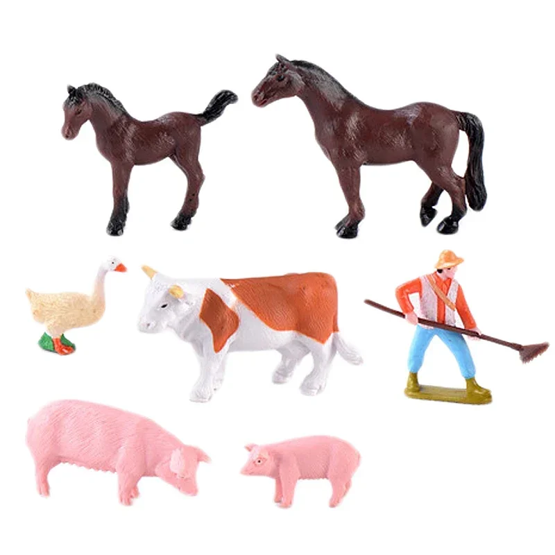 1PC Farmer Horse Cow Animal Farm Human Figure Worker Farmer Action Figure PVC People Model Miniature Figurine Fairy Garden Decor