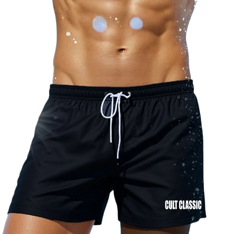 

2025 gym summer fitness shorts mens elastic casual sport shorts 2PCs breathable surffing seaside resort solid running sportswear