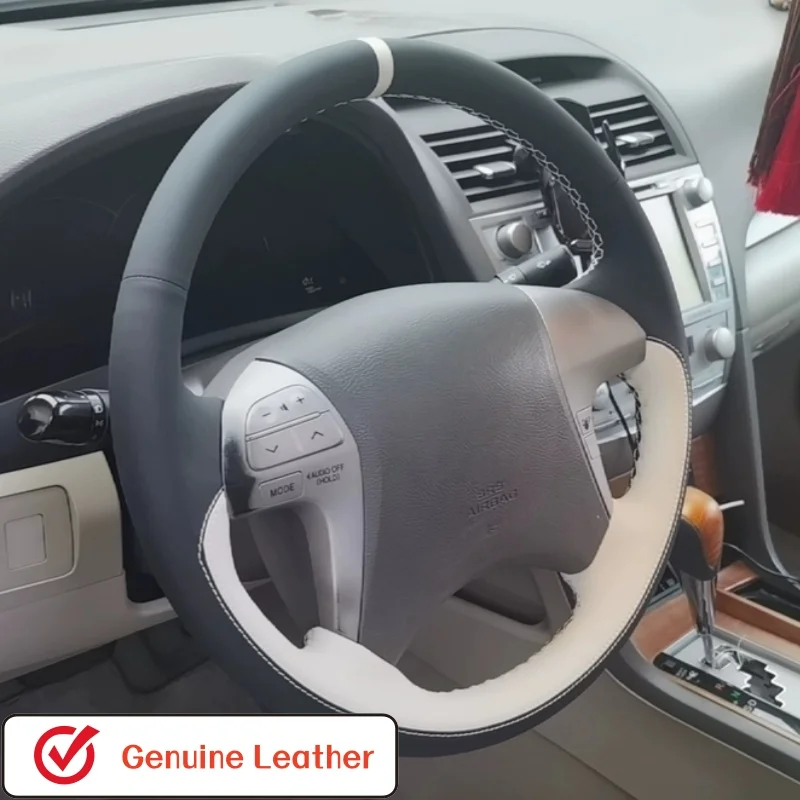 Hand-stitched Anti-slip Comfy Genuine Leather Steering Wheel Cover For Toyota Fortuner Hilux 2012 2013 2014 2015 Car Accessories