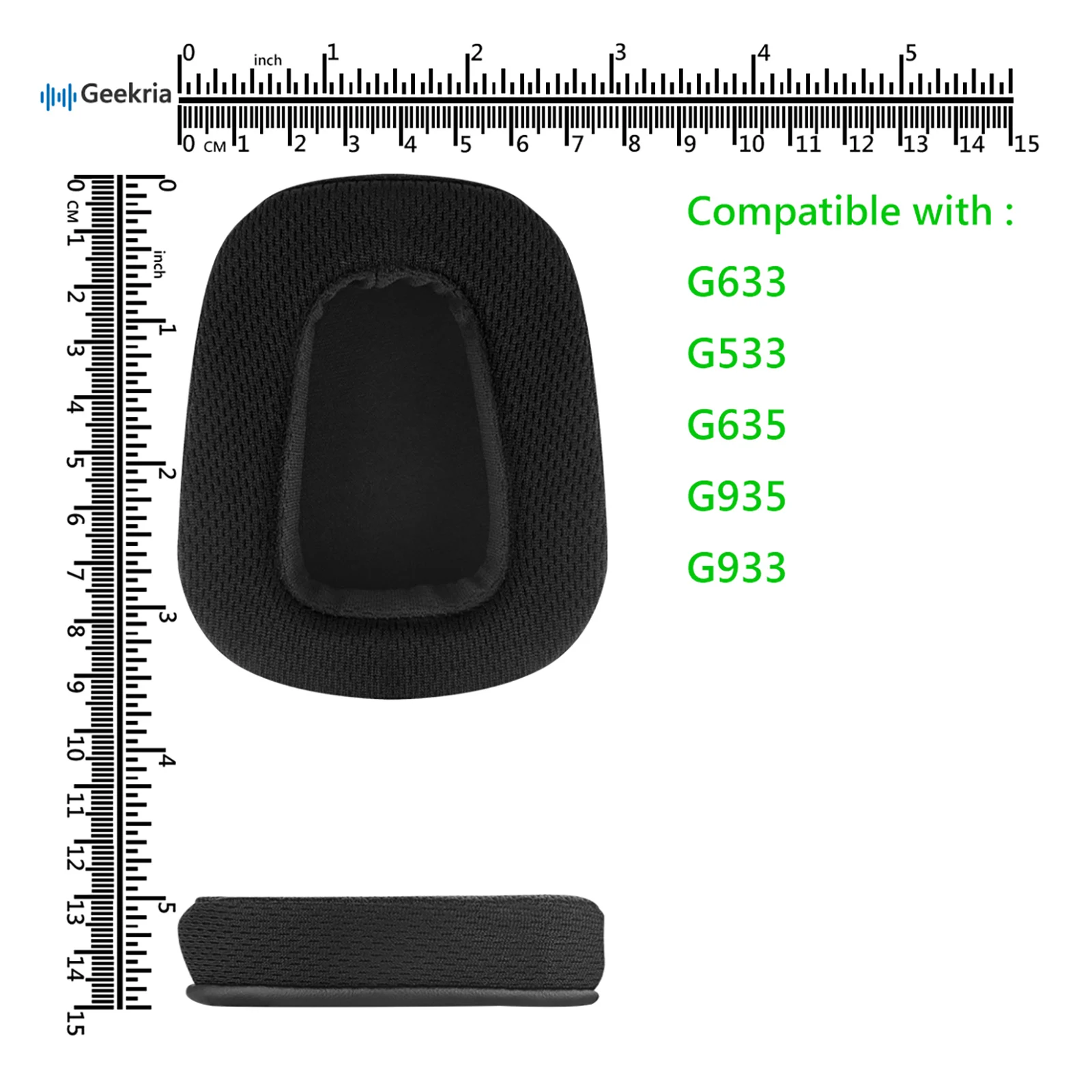 Geeklia-quickfitメッシュファブリック交換用イヤーパッド、ヘッドフォンイヤークッション、logitech g533、g633、g635、g933、g935に適合