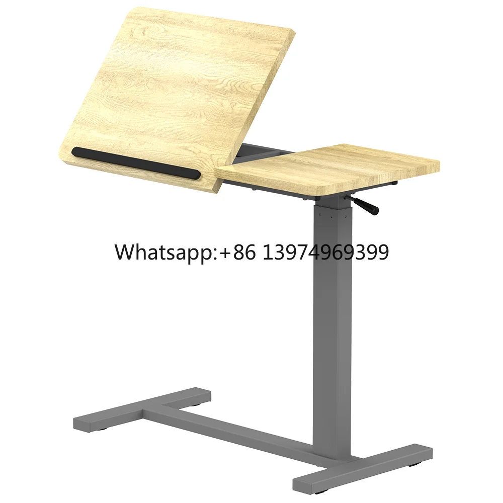 Over Bed Health Care Medical Adjustable Folding Pneumatic Laptop Cart C Shaped Tilt Top Overbed Table With Wheels for Sofa