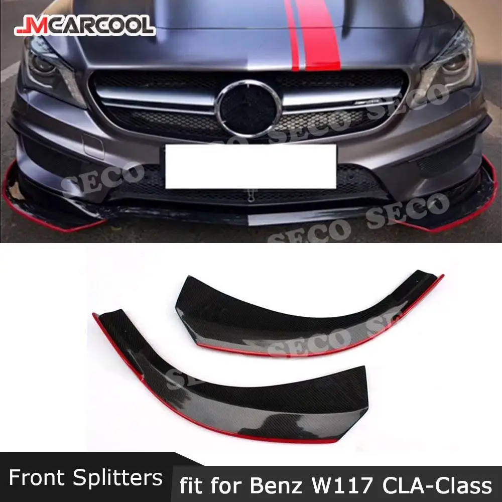 Carbon Fiber Front Bumper Lip Splitters Flaps For Benz CLA Class W117 C117 CLA250 CLA260 CLA45 2014-2016 Red Line 2PCS