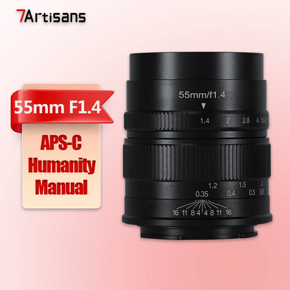 7artisans APS-C 55mm F1.4 Medium Tele Geesteswetenschappen Groot Diafragma Camera Lens voor Sony E Fujifilm XF Canon EOS-M M43 Mount
