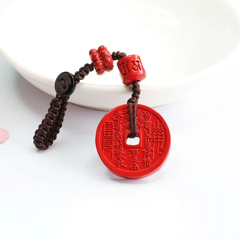 Genuine Goods Cinnabar Keychain Red Sand Mountain Ghost Money Mobile Phone Pendant Raw Ore Heart Sutra Ornament Men and Women