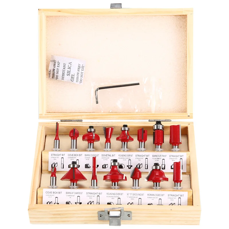 15 Piece Router Bit Set 6.35mm Shank Woodworking Milling Cutter Set for Trimming Engraving Drilling and Grooving