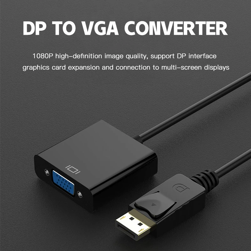 1080P DP to VGA Adapter Cable DisplayPort Male to VGA Female Converter Adapter For Projector TV Laptop Computer