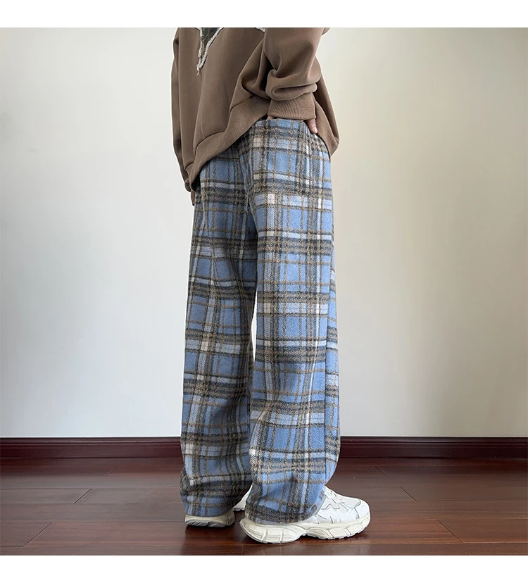 منقوشة السراويل الرجال الشتاء أفخم سميكة الدافئة سراويل تقليدية رجل الموضة فضفاض بنطلون مستقيم الساق السراويل سميكة الصوف السراويل #2