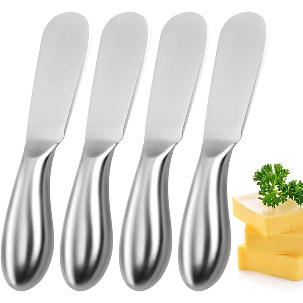 

Butter Knives 4 Pieces Stainless Steel Cheese Butter Spreader Knife Set for Cold Butter, Cream Cheese, Jam, Pastry, Charcuterie,