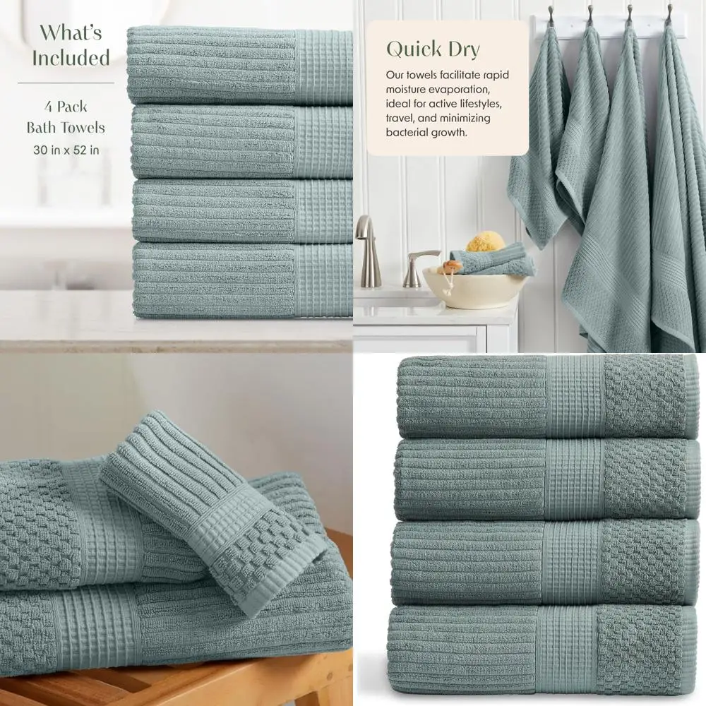 

Набор из 4 хлопковых банных полотенец | Мягкий, впитывающий, быстросохнущий | Текстурированный и долговечный хлопок | Серебристо-синий