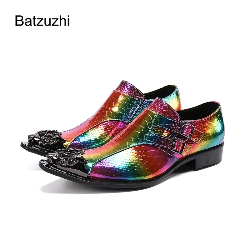 

Batzuzhi Men's Shoes Luxury Handmade Designer's Color Rock Leather Dress Shoes Men Pointed Iron Toe Party and Wedding Shoes!