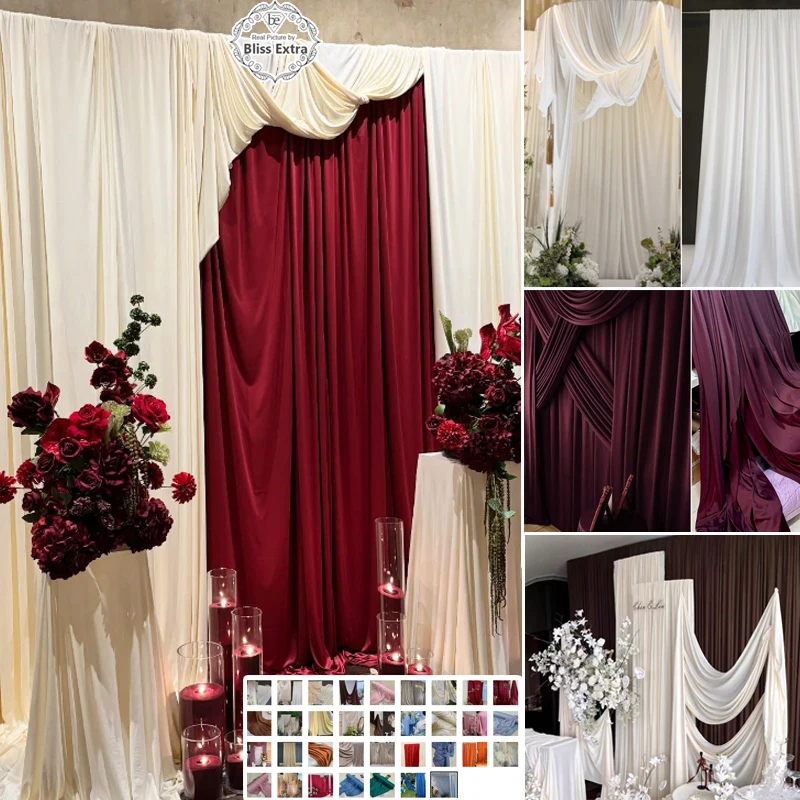 Wide 170cm White Champagne Stretch Knitted Fabric for Backdrops Wedding Party Decoration Curtain Drap Lining DIY Sewing Material