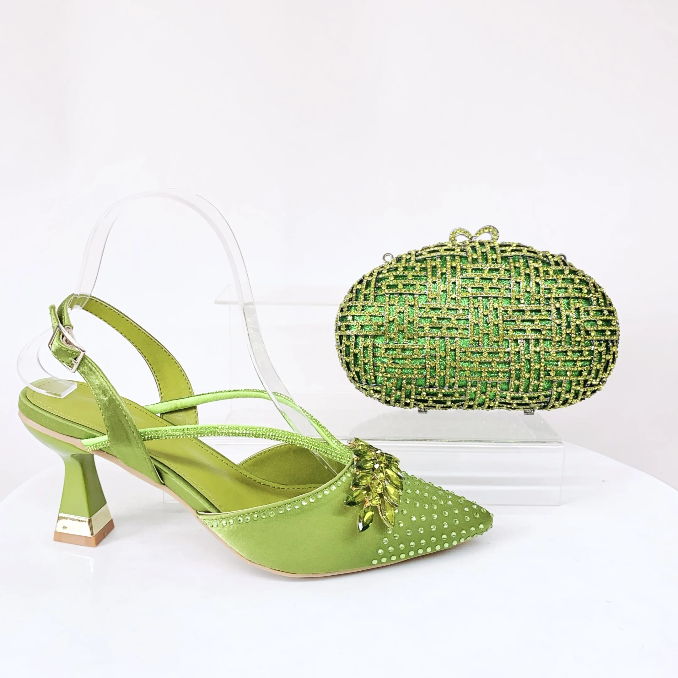 

LNATISNOVAN женские вечерние свадебные модельные туфли и сумки со стразами, сандалии и клатчи на среднем каблуке с острым носком и драгоценными камнями, комплект на высоком каблуке