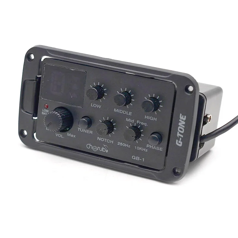 Cherub GB-1 G-Tone Series Acoustic Guitar Preamp Piezo Pickup 3-Band EQ Equalizer with Notch/Phase/Mid Freq. and LED Tuner