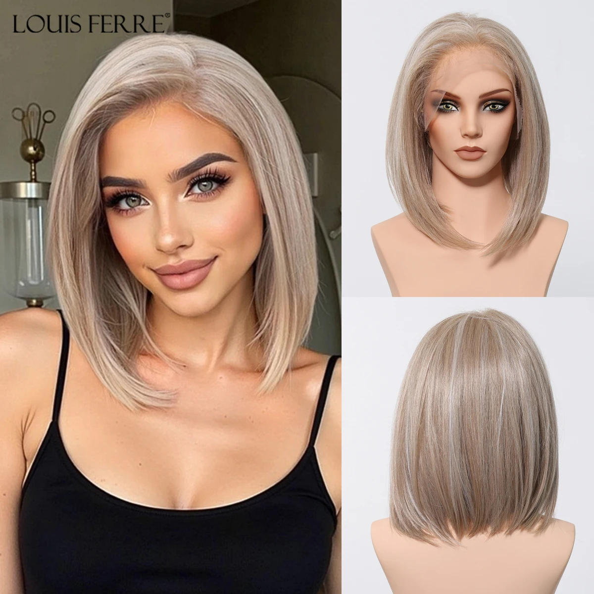 13*6 HD Transparante Kant Voor Pruiken Natuurlijke Haarlijn Korte Rechte Synthetische Pruiken Voor Vrouwen Dagelijks Party Bruin gemengde Blonde Pruiken