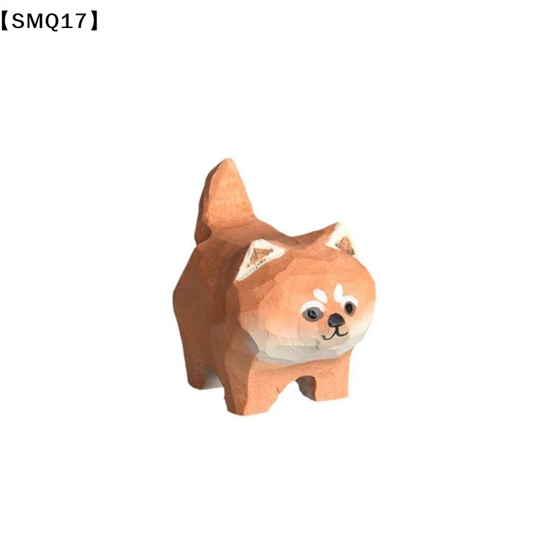 1Pcs Gift Carved Wooden Cartoon Animal Shiba Inu Cat Figurine Home Decoration Desk Art Craft【SMQ】