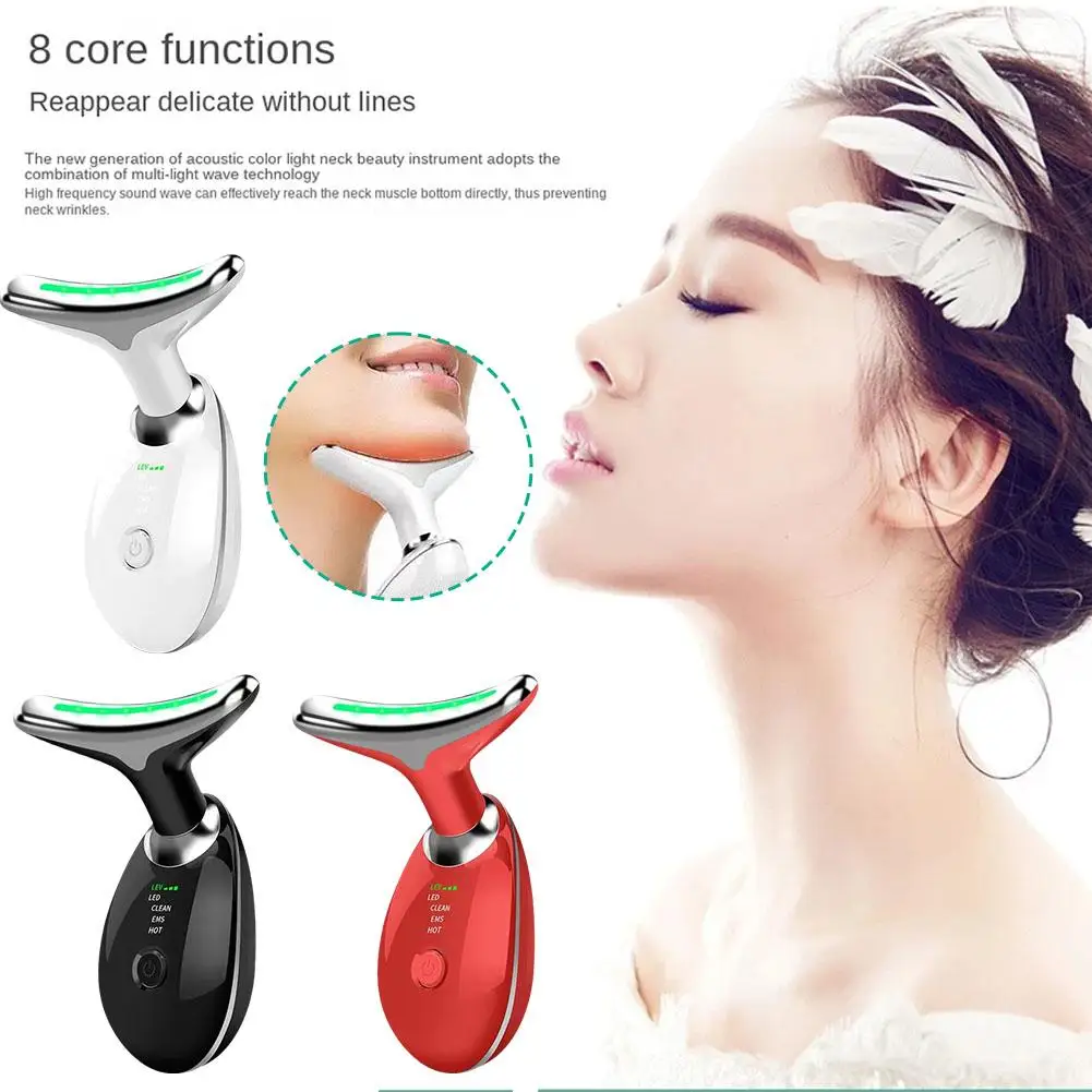 

1pcs/set 3Color Neck Beauty Device EMS Face Lifting Wrinkle Double Chin Remover Facial Massager Skin set Anti Photon H8R3
