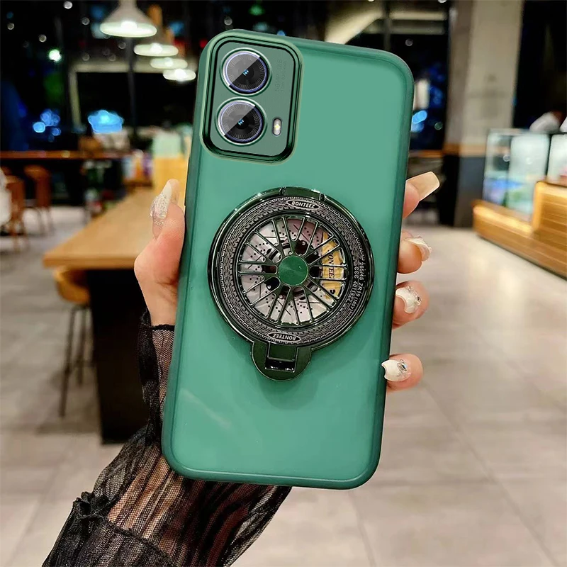 

Luxury Magnetic Gyro Holder Shockproof Clear Case For Motorola Moto G85 G60 G54 G32 G24 G14 Soft Back Cover Full Lens Protector