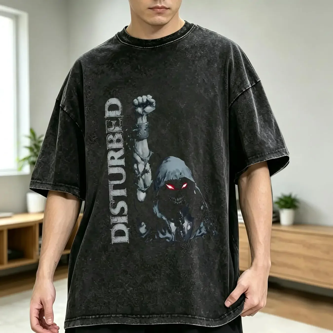 washed T Shirt Official Disturbed Up Yer Military Black Mens Classic Rock Metal Band vintage Washed Stylish Versatile graphic