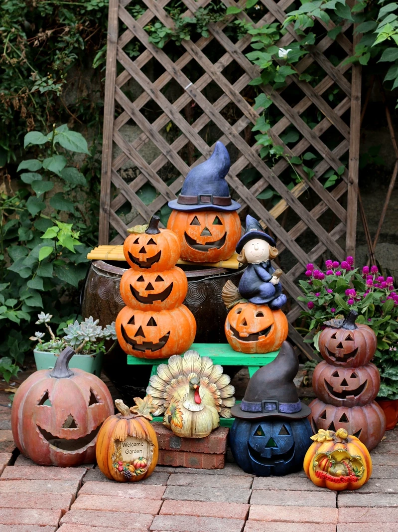 

Garden decoration, courtyard, pumpkin meadow ornaments, retro Halloween Easter, candlesticks, landscape photo props