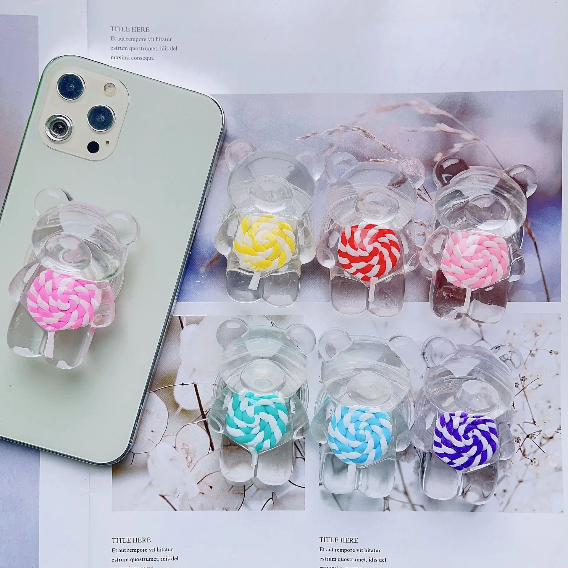 

Новая корейская прозрачная подставка-держатель для телефона в виде милого медведя, телескопическая, с воздушной подушкой, для iPhone 17, Samsung S26, Griptok, складной кронштейн