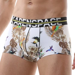 Fashion Man Sexy Printed Boxers Shorts Low Waist Underwear Soft Ice Silk Panties Male