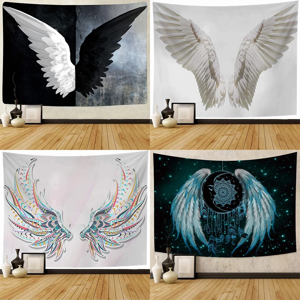 Black and white angel wings art pattern tapestry home bedroom living room dormitory wall decoration background cloth